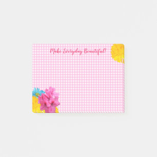 Flowers and Pink Gingham Post-it Notes