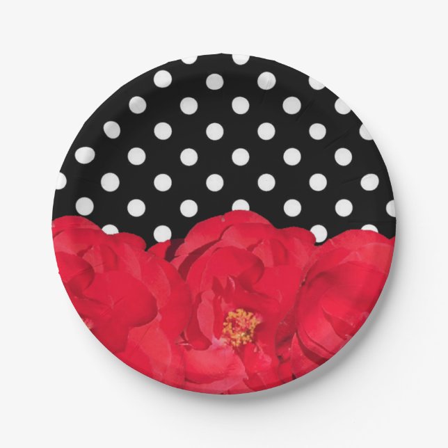 Flowers and Polka Dots party plates (Front)