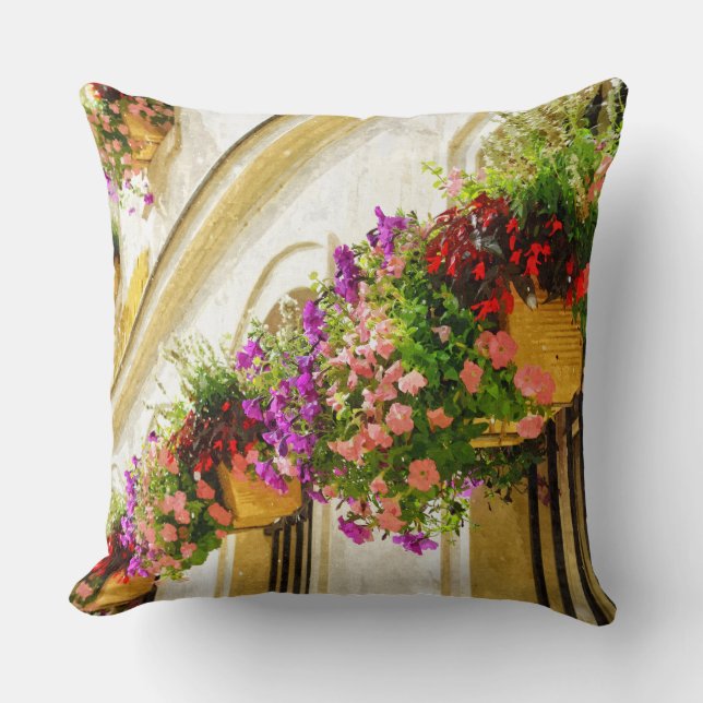 Flowers and rain throw pillow (Front)