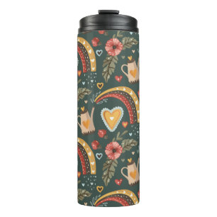 Flowers and Rainbows Boho Pattern Thermal Tumbler