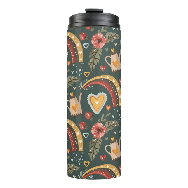 Flowers and Rainbows Boho Pattern Thermal Tumbler (Front)
