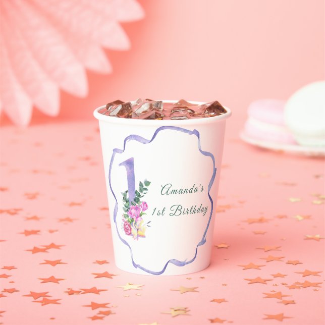 Flowers and ribbon First birthday party Paper Cups (Insitu)