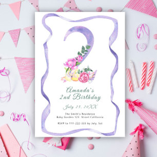 Flowers and ribbon number 2nd Birthday Party  Invitation