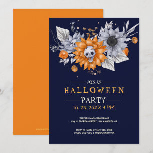 Flowers and skulls Halloween party invite