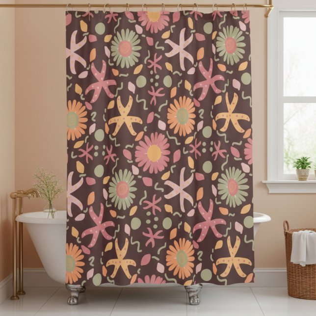 Flowers And Starfish On Chocolate Brown (Bring a little "beach" home with this chocolate brown starfish and flowers combination. )