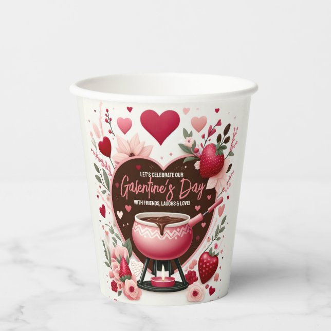 Flowers and Strawberries Galentine's Fondue Party Paper Cups (Front)