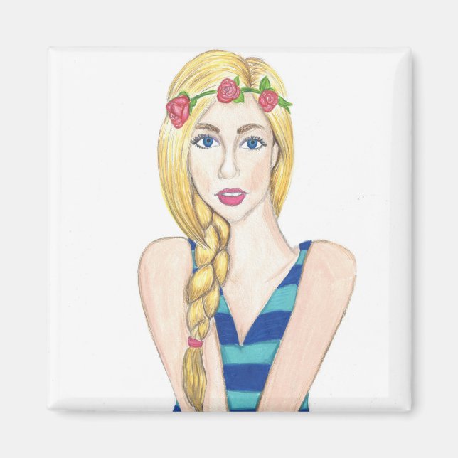 Flowers and Stripes - 2 Inch Square Magnet (Front)