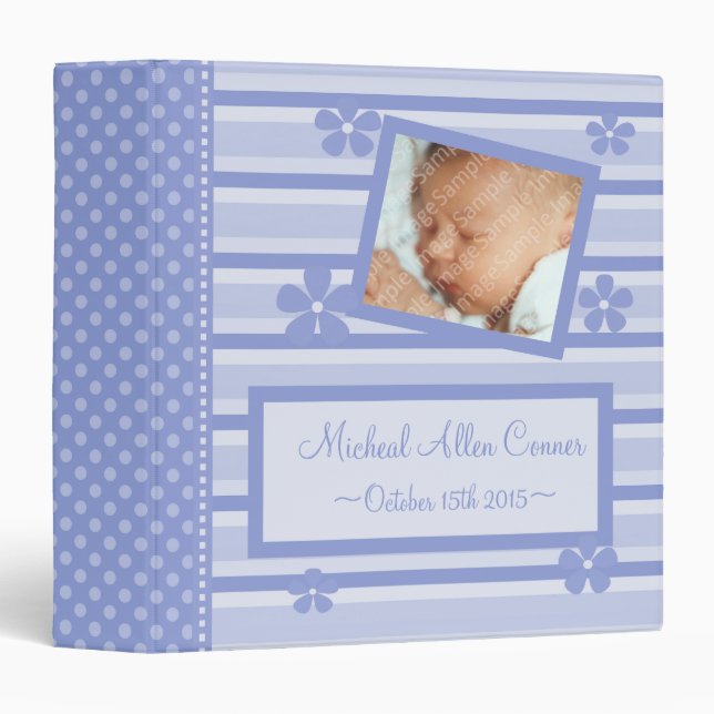 Flowers and Stripes Blue Baby Book Binder (Front/Spine)