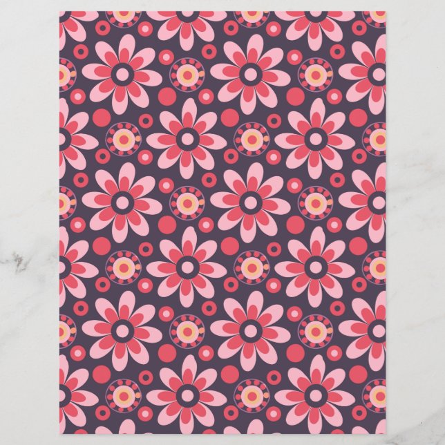 Flowers and stripes double-sided scrapbook paper (Front)