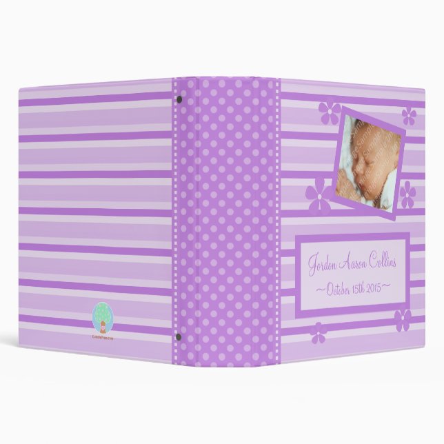 Flowers and Stripes Purple Baby Book Binder (Background)