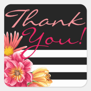 Flowers and Stripes Thank You Stickers