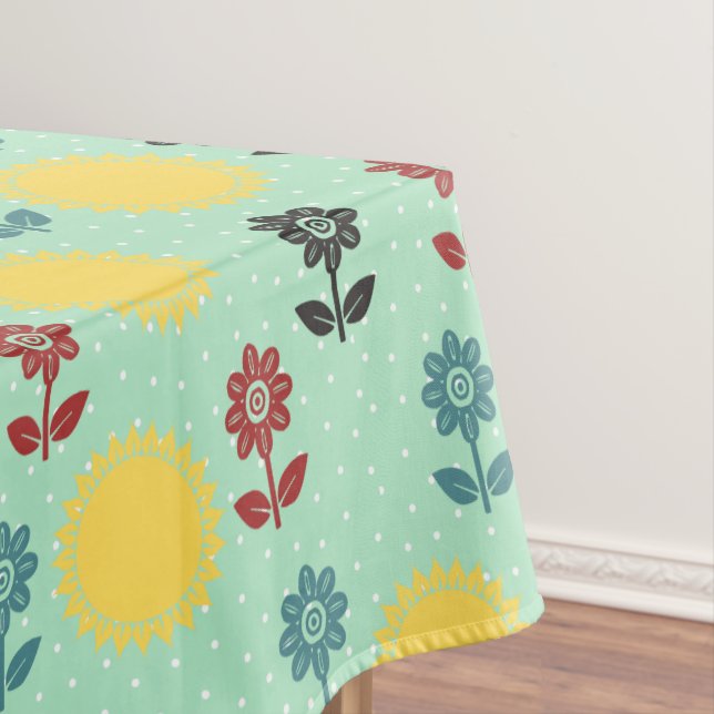 Flowers and sun spring pattern tablecloth (In Situ)