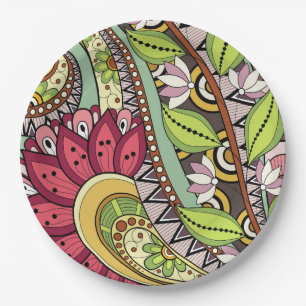 Flowers And Swirl P14 Custom Paper Plates 9"