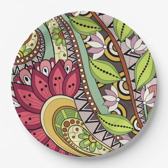 Flowers And Swirl P14  Custom Paper Plates 9" (Front)
