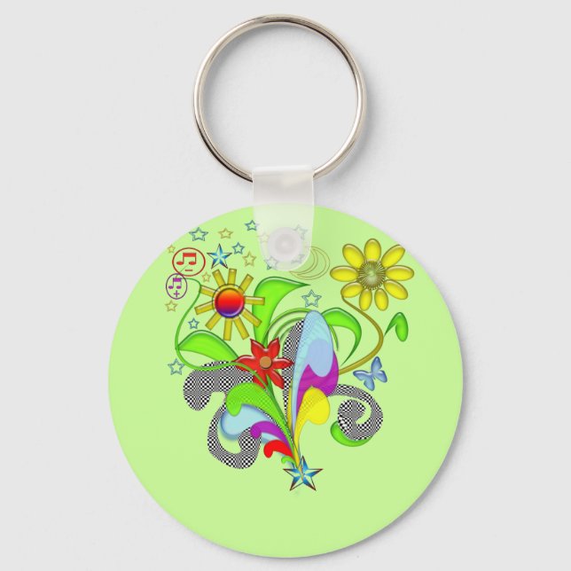 Flowers and Swirls T-shirts and Gifts Keychain (Front)