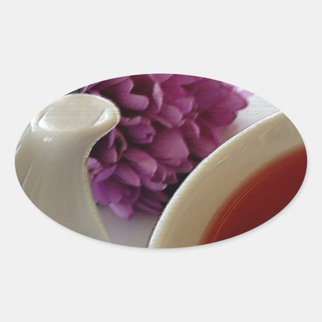 flowers and tea oval sticker (Front)