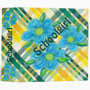 Flowers And Teal Plaid Binder