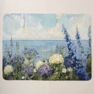 Flowers and the Sea Painting Sherpa Blanket