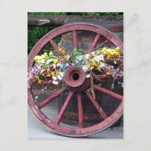 Flowers and Wagon Wheel Postcard