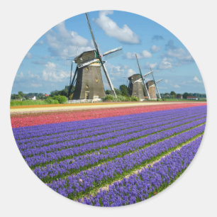 Flowers and windmills round sticker