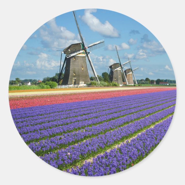 Flowers and windmills round sticker (Front)