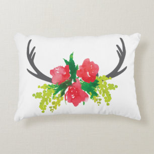 Flowers & Antler Accent Pillow