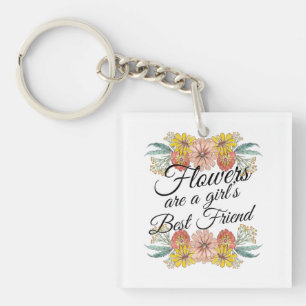 Flowers Are a Girls Best Friend - Zinnia Art Keychain