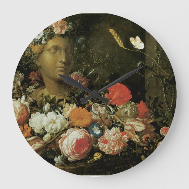 Flowers Around a Classical Bust Large Clock (Front)