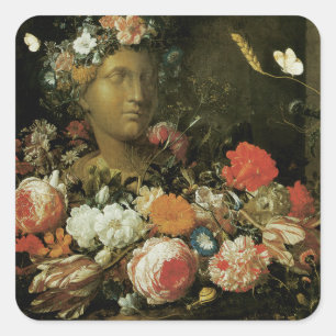 Flowers Around a Classical Bust Square Sticker