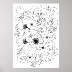 flowers arrangement line drawing   poster