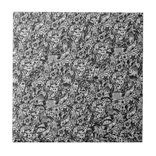 Flowers Art - Abstract Black and White Tile