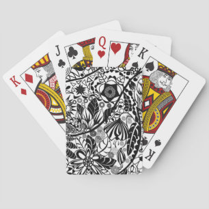 Flowers Art - Black White Drawing  Playing Cards