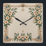 Flowers Art Deco Square Wall Clock<br><div class="desc">Great clock design. You will love it like others. Be free to use this design for other product you like or to customize and add your text. Follow me for more. Thank you. Have a nice day.</div>