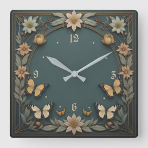 Flowers Art Deco Square Wall Clock