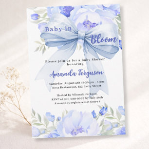 Flowers baby in bloom blue bow boy Baby Shower Invitation