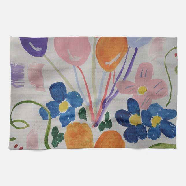 Flowers & Balloons Tea Towel (Horizontal)