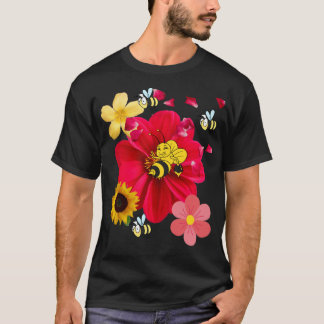 Flowers Bee Funny Retro style Novelty Nature T-Shirt