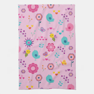 Flowers Bees And Birds Kitchen Towel