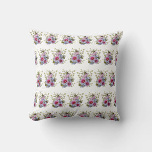 FLOWERS & BEES Digital Drawing, Pink Hollyhocks Throw Pillow