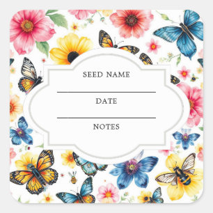 Flowers bees garden pattern seed saver envelope square sticker