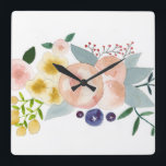 Flowers, Berries, and Leaves Watercolor Clock<br><div class="desc">Hand-painted watercolor design by Bethany Eden</div>