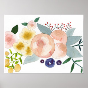 Flowers, Berries, and Leaves Watercolor Poster
