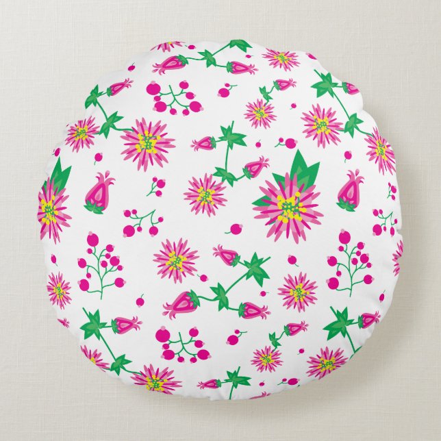 Flowers & Berries Round Pillow (Front)