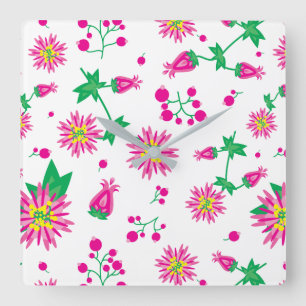 Flowers & Berries Square Wall Clock