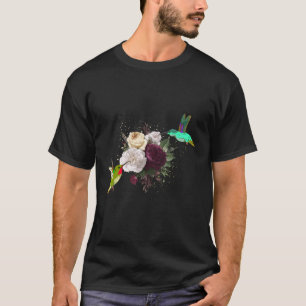 Flowers Bird Animal Roses Floral Hummingbird T-Shirt
