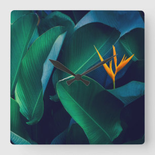 Flowers Bird of Paradise Square Wall Clock
