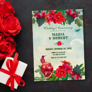 Flowers Bird Retro Vintage wedding anniversary Invitation