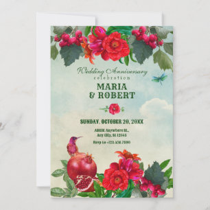 Flowers Bird Retro Vintage wedding anniversary Save The Date