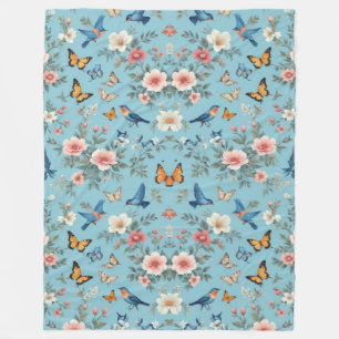 Flowers Birds And Butterflies Fleece Blanket