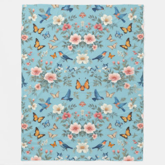 Flowers Birds And Butterflies Fleece Blanket